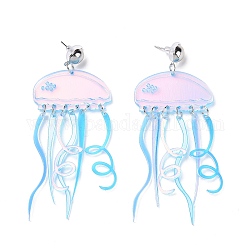 Orecchini pendenti con meduse acriliche, orecchini lunghi a goccia in ottone da donna, ciano, 81.5mm, ago :0.6mm