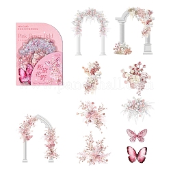 20 Uds. Pegatinas decorativas impermeables para mascotas con arco de flores, calcomanías de mariposas autoadhesivas, para diy scrapbooking, rosa, 40~90mm