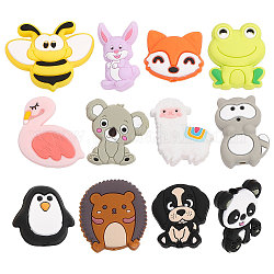 CHGCRAFT 12Pcs 12Styles Animas Silicone Beads Pen Beads Penguin Flamingo Bear Silicone Loose Spacer Beads for DIY Necklace Bracelet Earrings Keychain Crafts Jewelry Making