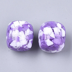 Perles en résine, imitation de copeaux de pierres précieuses, baril, bleu violet, 22x21mm, Trou: 2mm