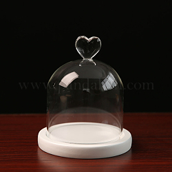 Couvercle de dôme en verre à haute teneur en borosilicate, vitrine décorative coeur, terrarium cloche cloche avec base en bois, blanc, 100x130mm