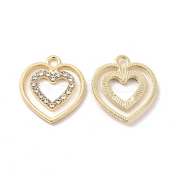 In lega con pendenti in strass di cristallo, charms cuore, oro, 19.5x18x2mm, Foro: 2 mm