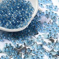 Perles de rocaille en verre, Argenté, trou rond, ronde, Dodger bleu, 4x3mm, Trou: 1.2mm, 6429 pcs / livre