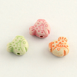 Perles en acrylique de style artisanal, poisson, couleur mixte, 10x10x5mm, Trou: 2mm, environ 1300 pcs/500 g