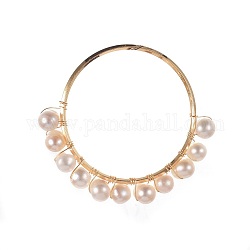 Califique los colgantes de perlas naturales de agua dulce, colgantes envueltos en alambre, con fornituras de latón, anillos, dorado, 40x45x6mm