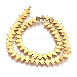 Electroplate Non-magnetic Synthetic Hematite Bead Strands, Polished, Rhombus, Golden Plated, 6x10x3mm, Hole: 1mm, about 65~66pcs/strand, 15.3 inch~15.7 inch(39~40cm)