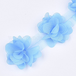 Organza Blumenband, Kostüm-Zubehör, für Partyhochzeitsdekoration und Ohrringherstellung, Licht Himmel blau, 50~60 mm, ca. 10 Hof / Bündel