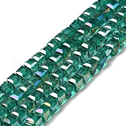 Electroplate Glass Beads Strands, AB Color Plated, Faceted, Cube, Teal, 6x6x6mm, Hole: 1mm, about 100pcs/strand, 22 inch
