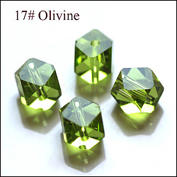 Abalorios de cristal austriaco de imitación, aaa grado, facetados, cuentas de cubo sin esquinas, verde amarillo, 4x4x4mm, agujero: 0.7~0.9 mm