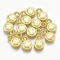 Пластиковые прелести ccb, плоские круглые с улыбающееся лицо, золотые, 13x8.5x3.5 мм, отверстие : 1.8 мм