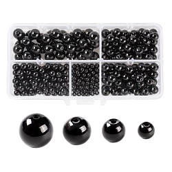 340шт 4 размера синтетические черные каменные бусины прядей, окрашенные, круглые, чёрные, 4 мм / 6 мм / 8 мм / 10 мм, отверстие : 0.8~1 мм