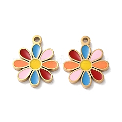 Ion Plating(IP) 304 Stainless Steel Charms, with Enamel, Flower Charm, Golden, 13x11x1.5mm, Hole: 1.2mm