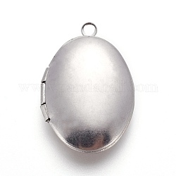 Stainless Steel Locket Pendants, Photo Frame Charms for Necklaces, Oval, Stainless Steel Color, 24x16x5mm, Hole: 1.6mm, Inner Diameter: 14.5x10mm