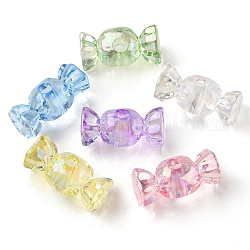 Perlas de acrílico transparentes con revestimiento uv, iridiscente, caramelo, color mezclado, 14x28x12mm, agujero: 4.8 mm