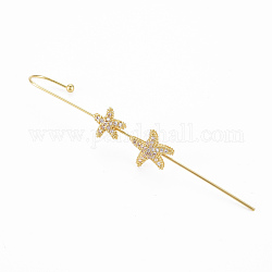 Starfish Shape Stud Earring, Brass Micro Pave Cubic Zirconia Ear Wrap Crawler Hook Earrings, Earcuffs for Her, Nickel Free, Real 16K Gold Plated, 70mm, Pin: 1mm