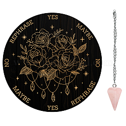 AHANDMAKER Pendulum Board Set, Wooden Dowsing Divination Board Metaphysical Message Board with Crystal Pendulum Necklace for Witchcraft Wiccan Altar Supplies Kit, Flower Pattern