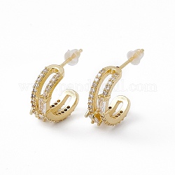 Clear Cubic Zirconia C-Shape Stud Earrings, Brass Half Hoop Earrings for Women, Lead Free & Cadmium Free, Real 18K Gold Plated, 15x14.5x5.5mm, Pin: 0.9mm