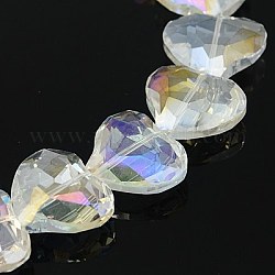 Perline in vetro placcato, arcobaleno placcato, sfaccettato, cuore, chiaro ab, 28x24x10~11mm