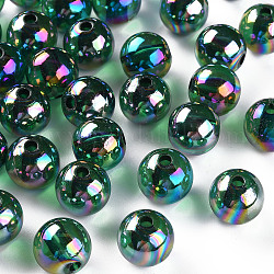 Perles en acrylique transparente, de couleur plaquée ab , ronde, verte, 12x11mm, Trou: 2.5mm, environ 566 pcs/500 g