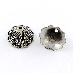 Tibetischen Stil Zinklegierung apetalous Perlkappen, Bleifrei und cadmium frei, Antik Silber Farbe, 10x15 mm, Bohrung: 1.5 mm, ca. 384 Stk. / 500 g