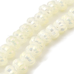 Rainbow Plated Electroplate Glass Beads, Two Tone, Pumpkin, Beige, 9x11x12mm, Hole: 1.2mm, about 74pcs/strand, 23.23 inch(59cm)
