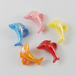 Opachi ab colore acrilico charms delfino, colore misto, 18x13x8mm, Foro: 3 mm