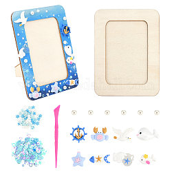 DIY Ocean Series Cream Glue Wooden Cute Photo Frames Kits, with Pearl, Seagulls, Star, Dolphin and Plastic Scraper & Nozzle, for Children Crafts, Mixed Color, 190x140x7.5mm, Inner Diameter: 139x90mm