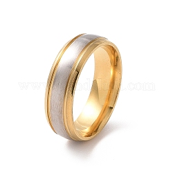 Anillo de dedo de línea acanalada de acero inoxidable de dos tonos 201 para mujer, acero color oro y acero, diámetro interior: 17 mm