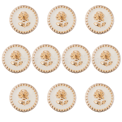 Gorgecraft 10 Stück Emaille-Knöpfe aus Legierung, 1-Loch, flach rund mit Rosenmuster, weiß, 22.5x9 mm, Bohrung: 2 mm
