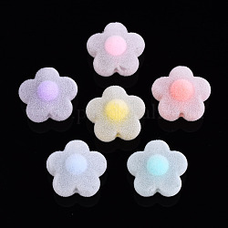 Flocky Acrylic Beads, Bead in Bead, Flower, Mixed Color, 16.5x17.5x9.5mm, Hole: 2.8mm