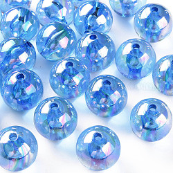 Perles en acrylique transparente, de couleur plaquée ab , ronde, bleu, 20x19mm, Trou: 3mm, environ 111 pcs/500 g