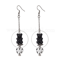 Boucles d’oreilles en acrylique ours et coeur de lampadaire, 304 boucles d'oreilles longues pendantes en acier inoxydable, noir, 90x30.5mm