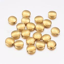 Tibetischer stil legierung perlen, Cadmiumfrei und Nickel frei und Bleifrei, Antik Golden Farbe, Flachrund, ca. 9 mm Durchmesser, 4 mm dick, Bohrung: 1 mm