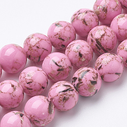 Fili sintetici assemblati di turchese e conchiglia, tinto, tondo, rosa caldo, 6mm, Foro: 1 mm, circa 66pcs/filo, 15.7 pollice