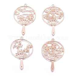 Zinc Alloy Open Back Bezel Links, For DIY UV Resin, Epoxy Resin, Pressed Flower Jewelry, Fan with Fish & Fuji & Sakura, Rose Gold, 58~59.5x39.5~40x2mm, Hole: 1.6mm and 3mm, 8pcs/set