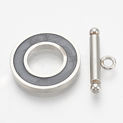 Fermoirs T en 201 acier inoxydable, avec l'émail, anneau, grises , anneau: 19.5x2 mm, diamètre intérieur: 10 mm, bar: 21x7x3 mm, Trou: 2mm