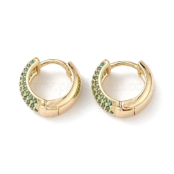 Boucles d'oreilles créoles en zircone cubique, véritables bijoux en laiton plaqué 16k or véritable pour femmes, verte, 14.5x6mm, pin: 1 mm