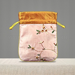 Segensbeutel aus Brokat-Kordelzug im chinesischen Stil, Schmuckaufbewahrungsbeutel für die Verpackung von Süßigkeiten für Hochzeitsfeiern, Rechteck, neblige Rose, 15x12 cm