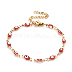 Bracelet chaînes à maillons œil de cheval en émail, placage sous vide 304 bijoux en acier inoxydable pour femmes, or, rouge, 6-3/4 pouce (17.1 cm)