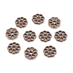 Tibetan Style Spacer Beads, Lead Free & Nickel Free & Cadmium Free, Flower, Red Copper Color, 9mm in diameter, 1.5mm thick, hole: 2mm