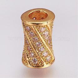 Perline zirconi micro pave  in ottone, colonna, oro, 9x6mm, Foro: 3 mm
