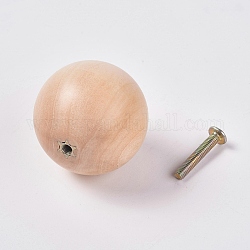 Perillas de madera sin terminar del cajón de la bola tira de las manijas, con tornillos de hierro, burlywood, 40mm, tornillo: 24x4 mm
