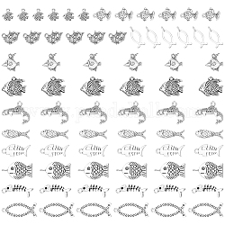 Nbeads 72 pz 12 pendenti in lega di stile tibetano, pesce, argento antico, 11~31x11.5~24.5x1.5~8mm, Foro: 1.2~2 mm, 6pcs / style