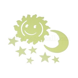 Kids Baby Room Wall Decorations Glow in the Dark Plastic Sun, Moon & Star Stickers, Fluorescent Toys, Pale Green, 25~125x24~119x1~2mm, 8pcs/bag