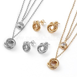 304 Stainless Steel Jewelry Sets, Cable Chains Double Layer Necklaces & Stud Earrings, with Lobster Claw Clasps, Rolling Ring, Mixed Color, 16.53 inch(42cm), 13mm, Pin: 0.7mm