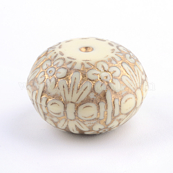 Flach rund mit Acryl-Perlen Blume Plattierung, goldenen Metall umschlungen, beige, 21x14 mm, Bohrung: 2 mm, ca. 136 Stk. / 500 g