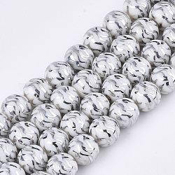Electroplate Glass Beads Strands, Round, Silver, 10x9.5mm, Hole: 1.2mm, about 30pcs/strand, 11.2 inch