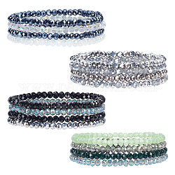 ANATTASOUL 4 Sets 4 Color Sparkling Glass Beaded Stretch Bracelets Set, Stackable Bracelets, Mixed Color, Inner Diameter: 2-1/4 inch(5.6cm), 4Pcs/set, 1 Set/color