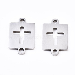 201 Stainless Steel Link Connectors, Laser Cut, Rectangle with Cross, Stainless Steel Color, 13x8x1mm, Hole: 1.2mm