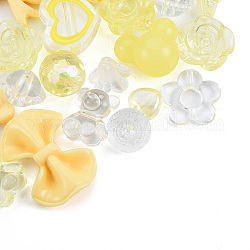 Opaque & Transparent Acrylic Beads, Mixed Shapes, Yellow, 7.5~33x7.5~43.5x4.5~16mm, Hole: 1.2~4mm, about 470pcs/500g